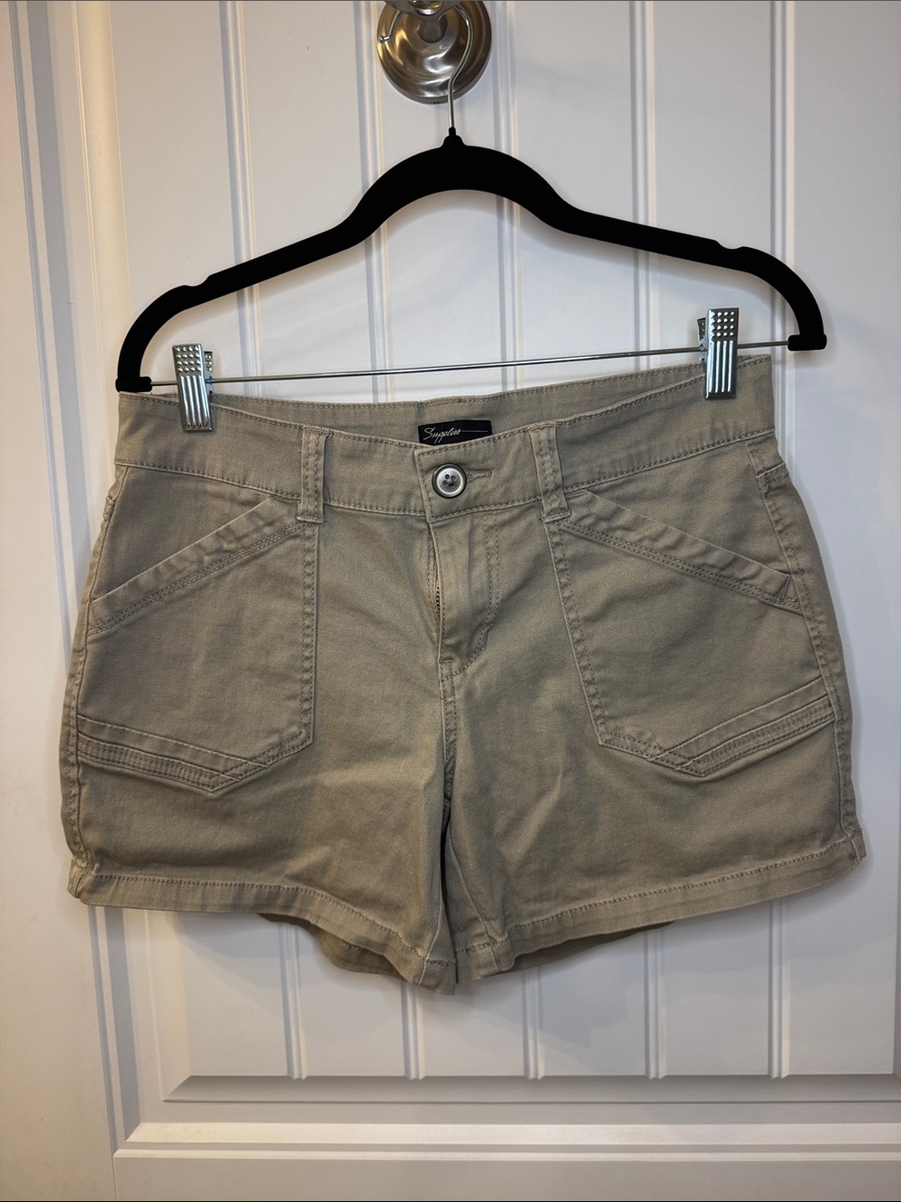 Signature Olive-Tan Utility Bermuda Shorts - High-Rise Casual 6 28W